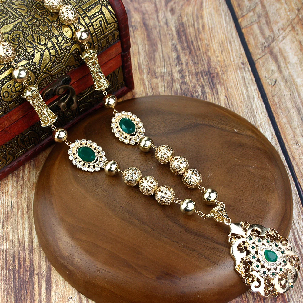

Neovisson High Quality Moroccan Women Necklace Arabic Bride Wedding Jewelry Gold Color Metal Ball Chain Choker Flower Pendant