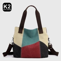 2022 panelled patchwork canvas handbag women large capacity bag shopping tote bag girls canvas shoulder bag light casual pouch