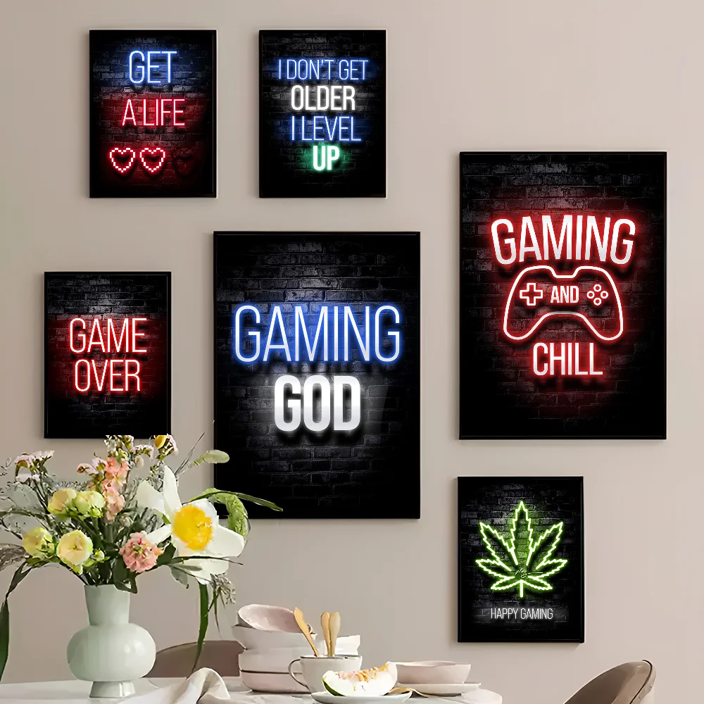 Неоновые Игровые Винтажные Настенные Художественные Наклейки В Стиле Ретро
