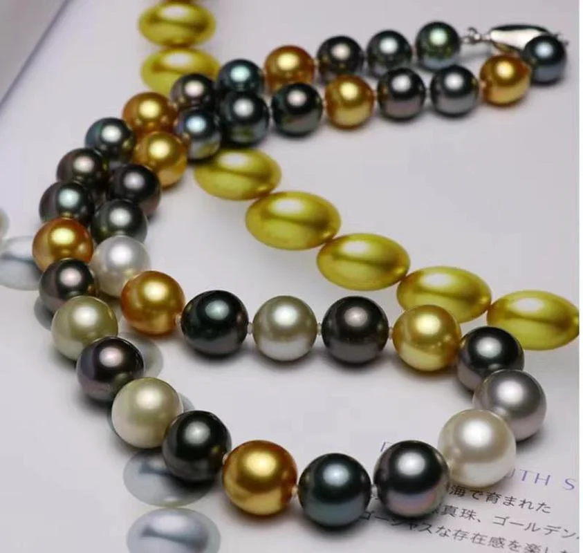 

Huge Charming 18"11-12mm Natural Sea Genuine White Black Gray Multicolor Round Pearl Necklace For Women Free Shipping