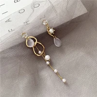 crystal water drop asymmetric clip on earrings no pierced long chain new earrings