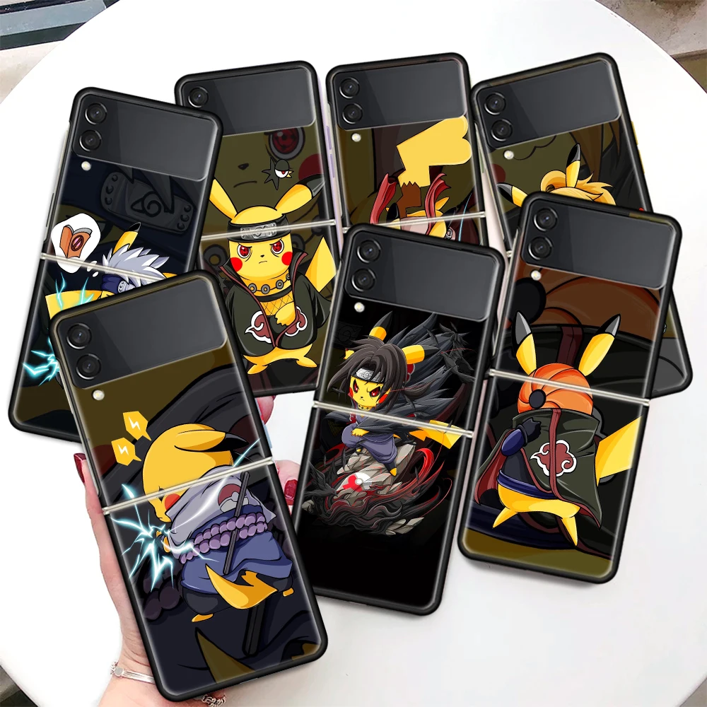 

Naruto Pokemon Pikachu Coque Phone Case For Samsung Galaxy Z Flip 3 5G Black Hard Cover ZFlip 3 Luxury Shockproof Bumper Fundas