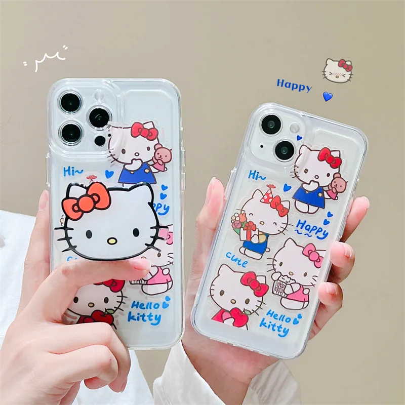 

Transparent Cartoon Cat Cute Support Phone Case Cover for IPhone 11 12 13 Pro X XR XS Max Shockproof Case for IPhone 13 Cases