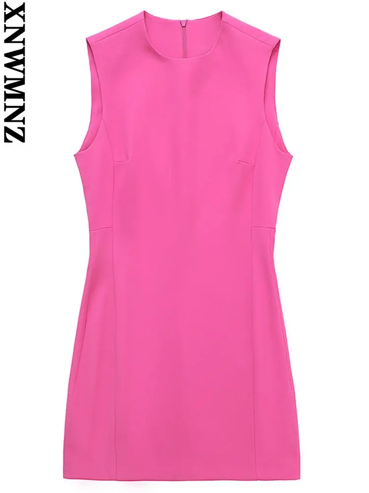 

XNWMNZ vestidos mujer verano 2021 модное розовое мини-платье без рукавов Винтажное с круглым вырезом на молнии сзади женские платья vestidos mujer