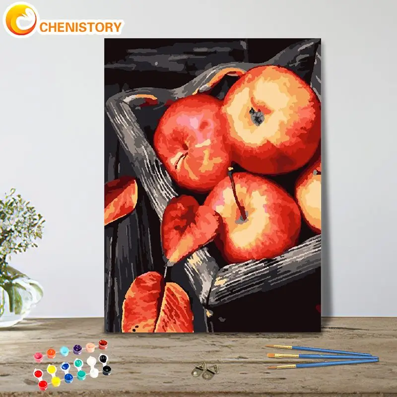 

CHENISTORY Paint By Number Apple Handpainted Still Life Picture By Numbers Wall Art Diy For Adults Gift Home Decoration