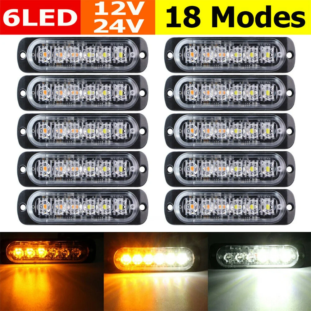 10x желтый/белый 6 светодиодов Автомобильный аварийный маячок Предупреждение