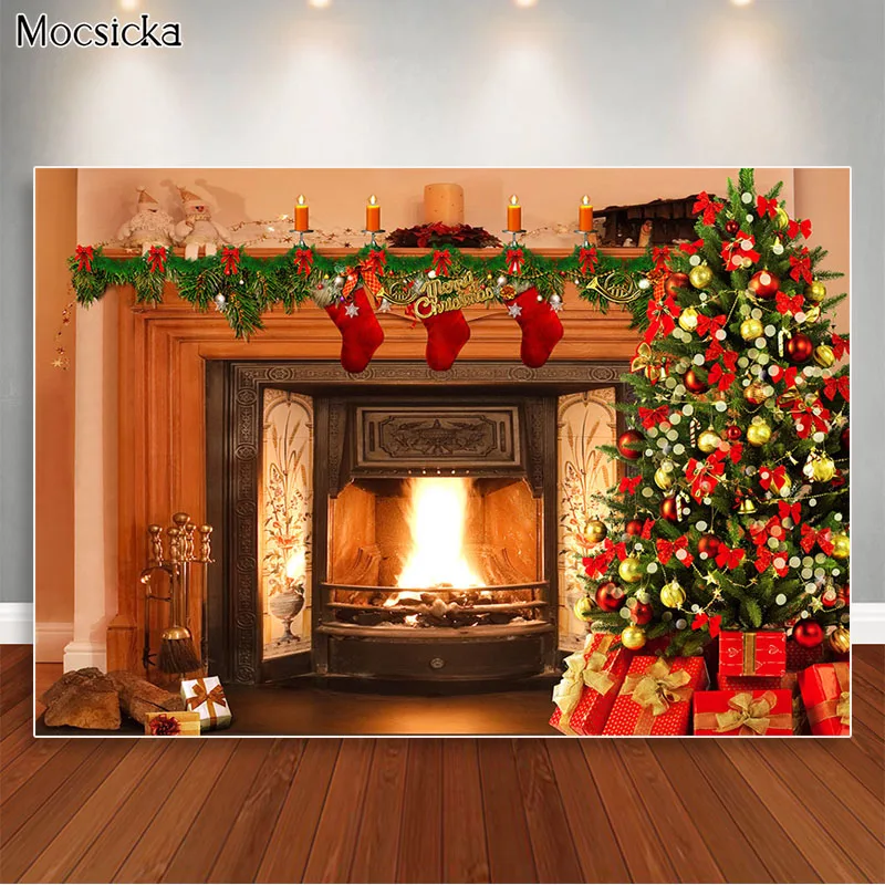 

Christmas Backdrop Vintage Fireplace Photoshoot Xmas Tree Photo Studio Props Children Family Portraits Photography Background