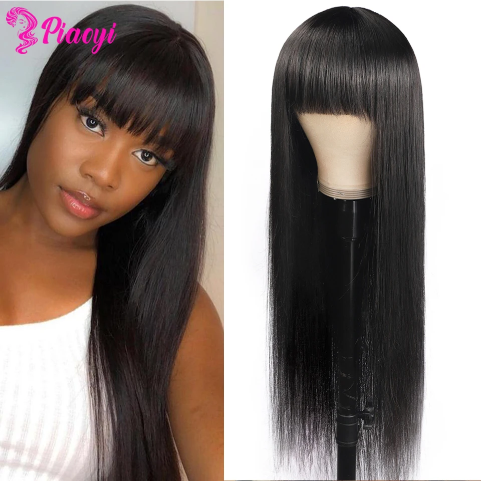 100% парик из человеческих волос с челкой Короткие парики Боб для черных женщин