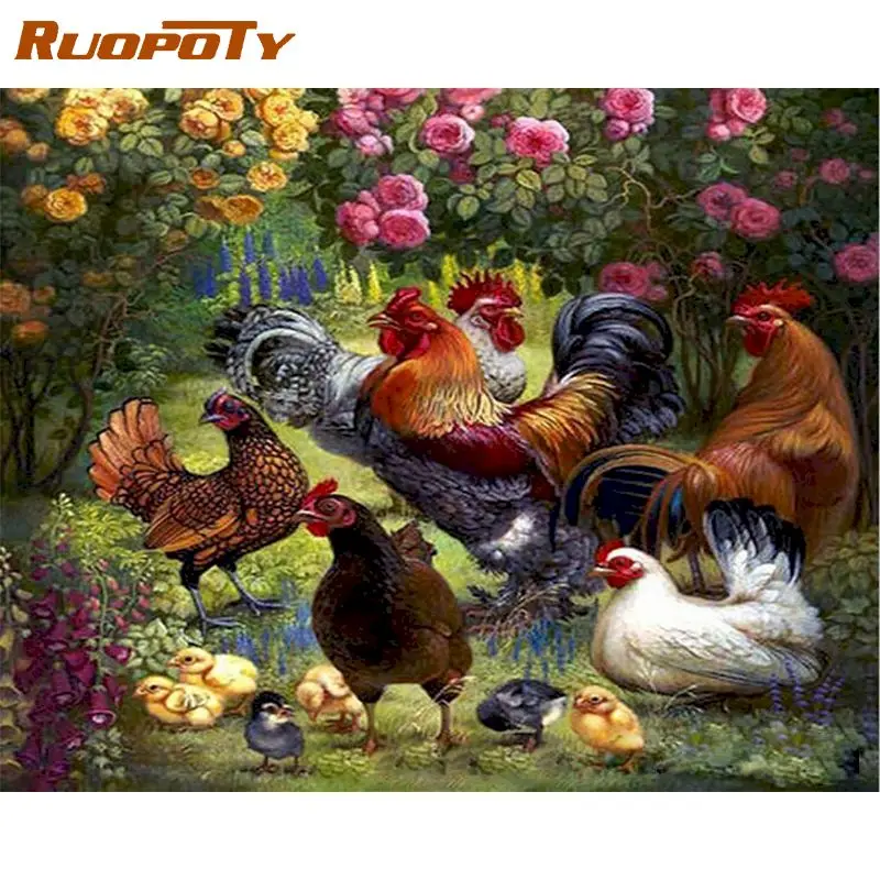 

RUOPOTY Cock DIY Painting By Numbers HandPainted Drawing On Canvas Oil Painting Picture Paint Kill Time Home Decor Accessories