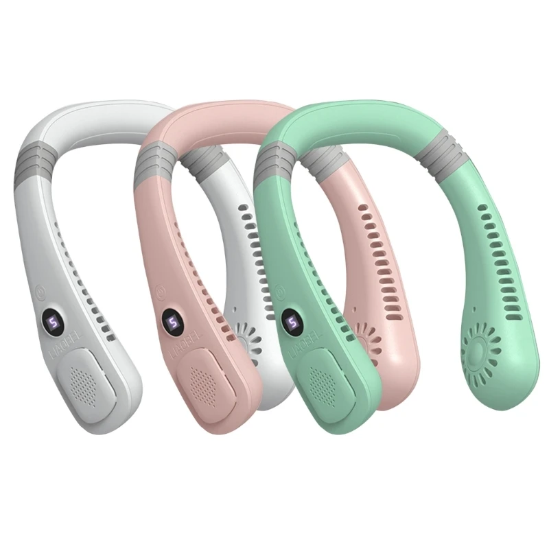 

USB Перезаряжаемый Электрический вентилятор с цифровым дисплеем, безлистный подвесной шейный вентилятор, 5 скоростей, 1200 мАч, перезаряжаемый спортивный шейный вентилятор