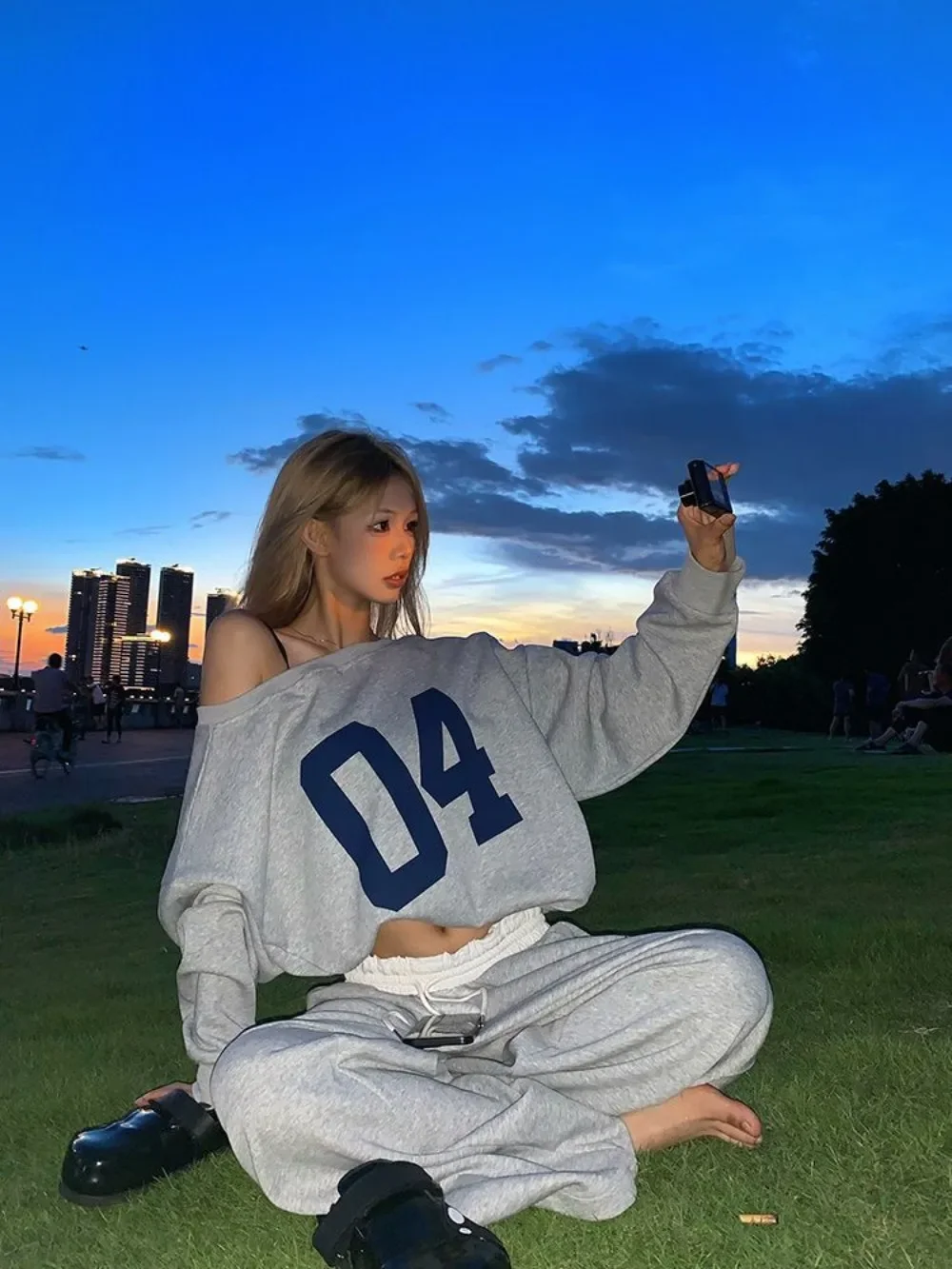 Женский винтажный комплект из 2 предметов свитшот с длинным рукавом и косым