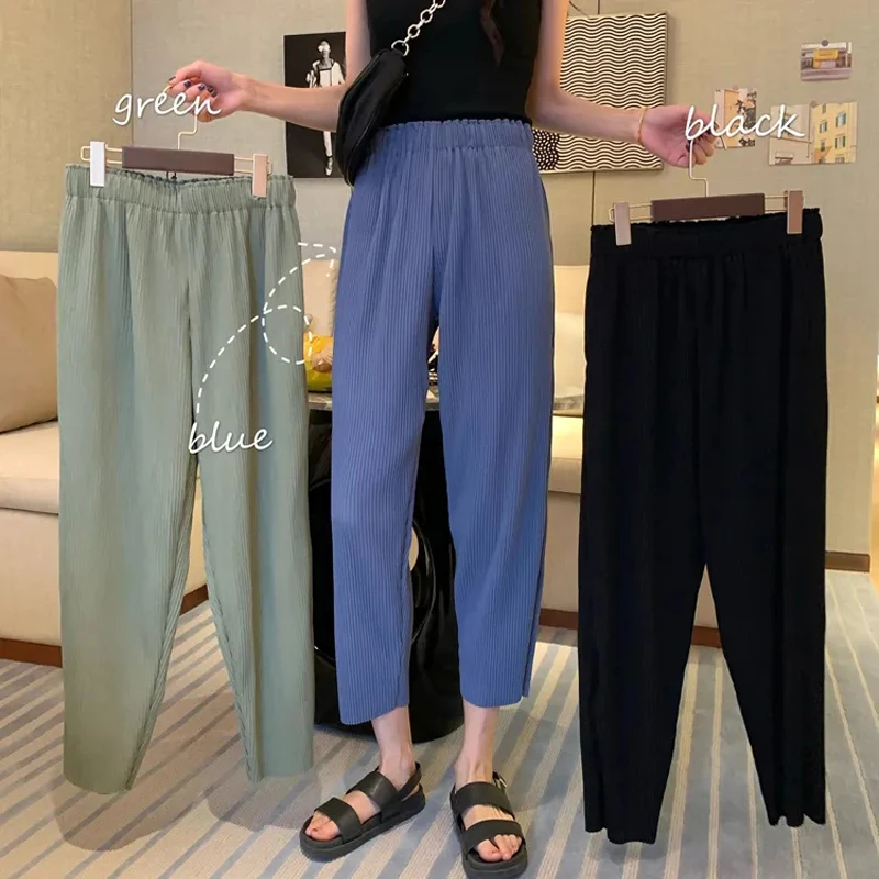 

Women's Cropped Trouser Fluid Pant Wide Leg Korean Style Fashion High Waist Loose Ankle-Length Women Summer Pantalones De Mujer