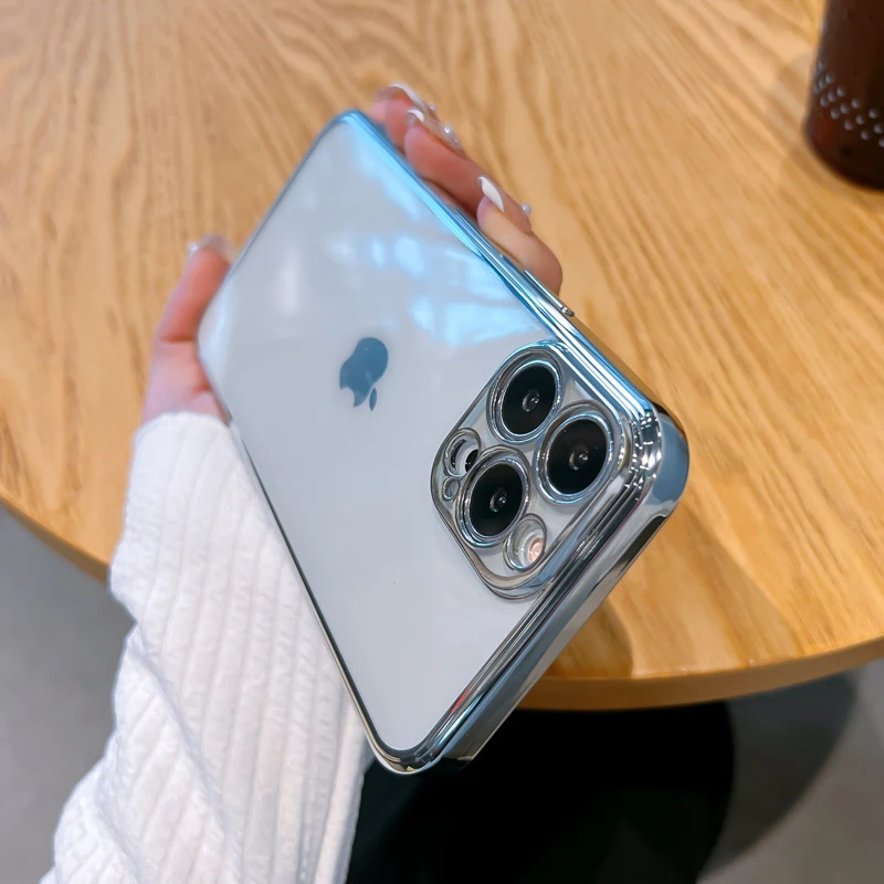 

Luxury Plating Clear Silicone Shockproof Phone Case For iPhone 13 12 Mini 11 Pro Max X Xs XR 7 8 Plus SE3 Transparent Soft Cover