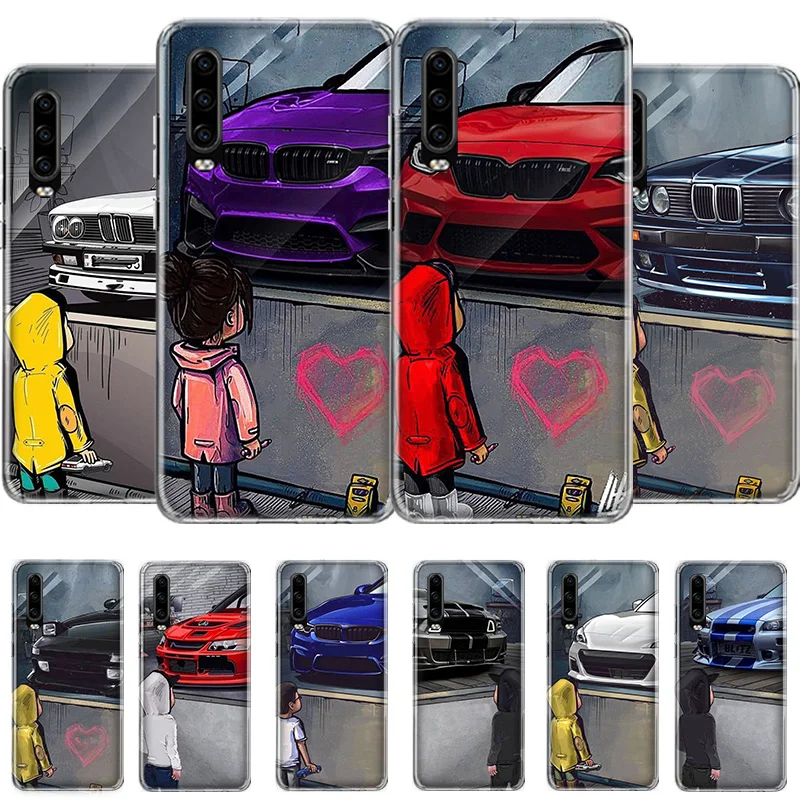 Boy See Sports Car Jdm Drift Phone Case For Huawei P50 P40 P30 P20 P10 Pro Mate 40 30 20 10 Pro Lite Cover Soft Coque TPU