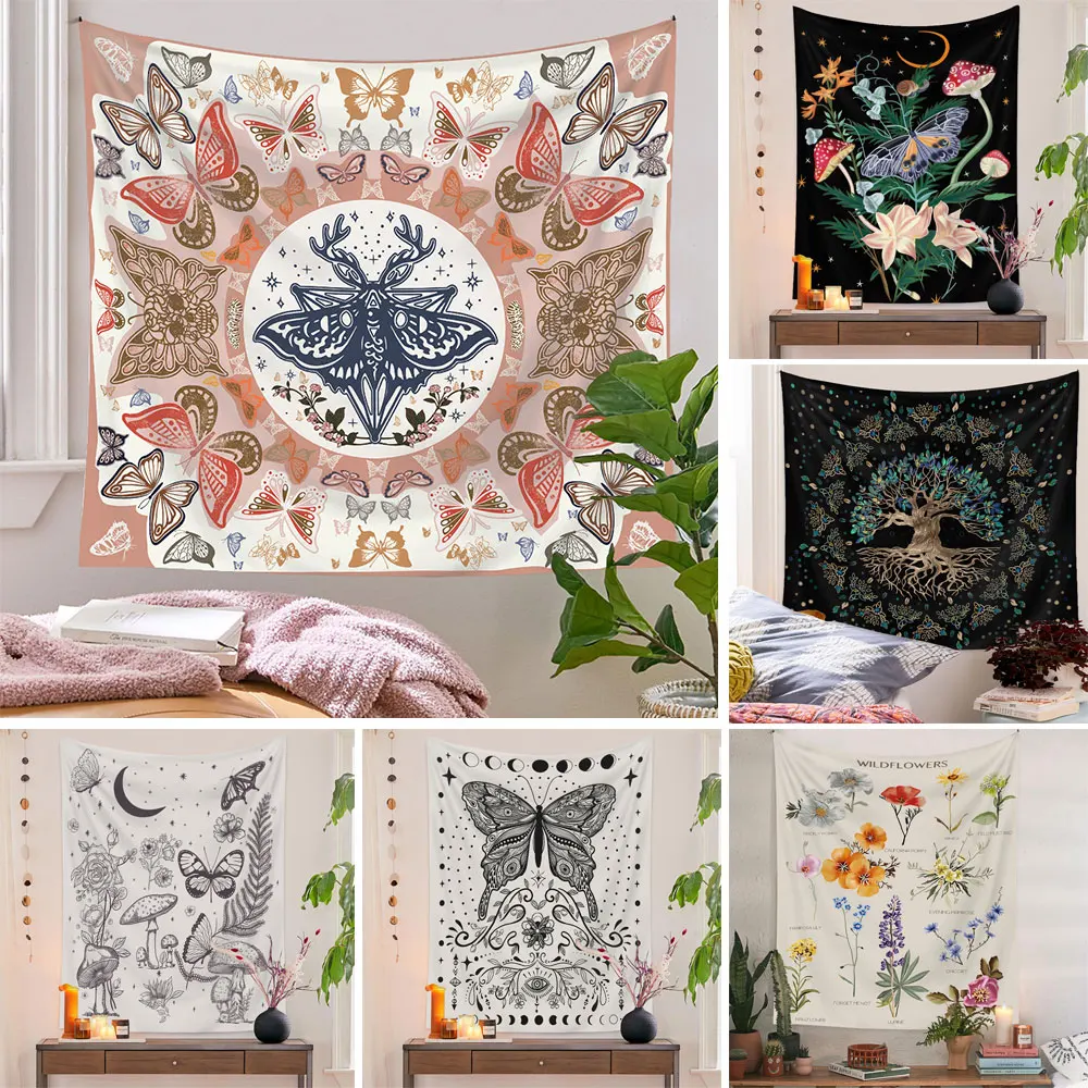 

Colorful Butterflies Sun Butterfly Tapestry Wall Hanging Kawaii Room Decor Aesthetic Large Mandala Witchcraft Boho Tapestries