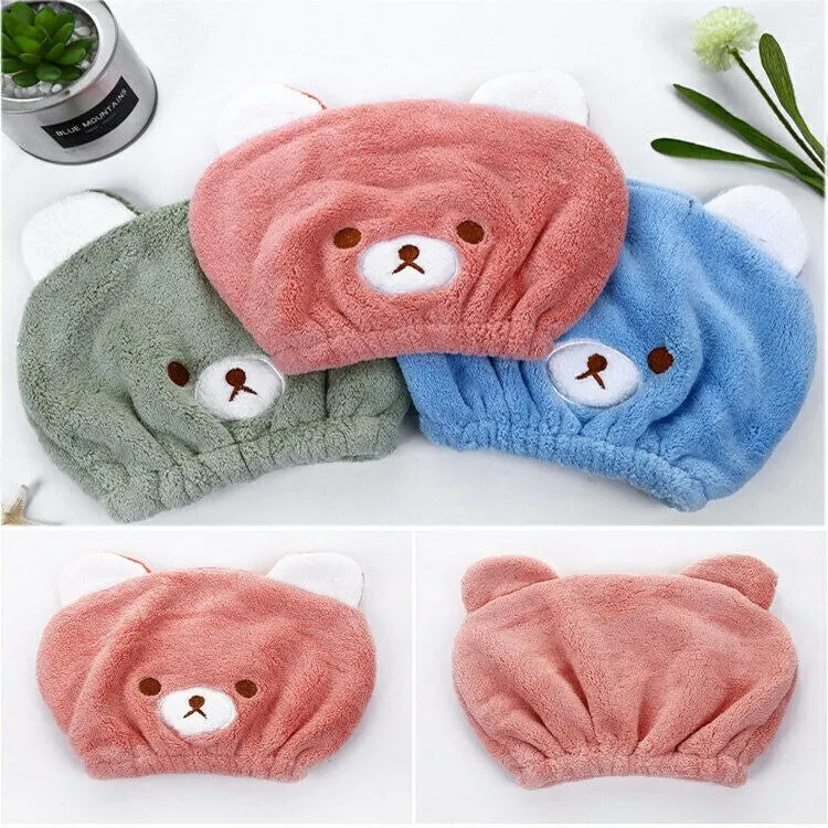 

New Rapid Drying Hair Towel Cute Children Cartoon Bear Print Rapid Drying Hair Towel Thick Absorbent Shower Cap Fast