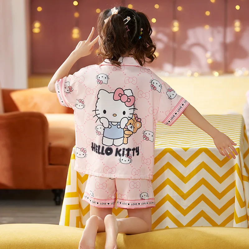 

Sanrios аниме Kawaii Kuromi My Melody Cinnamoroll Hello Kitty летний детский набор искусственных предметов кардиган с коротким рукавом Повседневная одежда