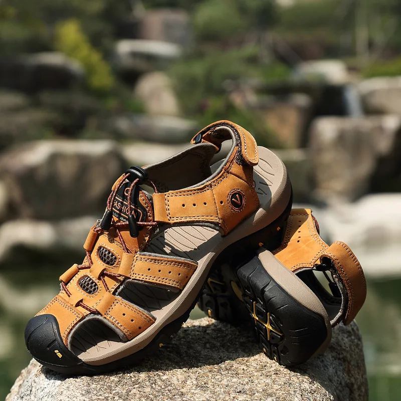 

Sandals Man New Leather Summer Male Sewing Men's Casual Shoes 2022 Flip Flops Slippers Luxury Beach and Sea Sports Shoes sandal