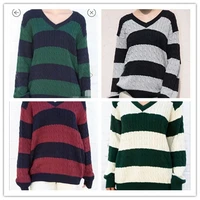 brandy mandy sweaters women vintage autumn winter knitted oversize loose long sleev v neck strip pullover sweater women melville