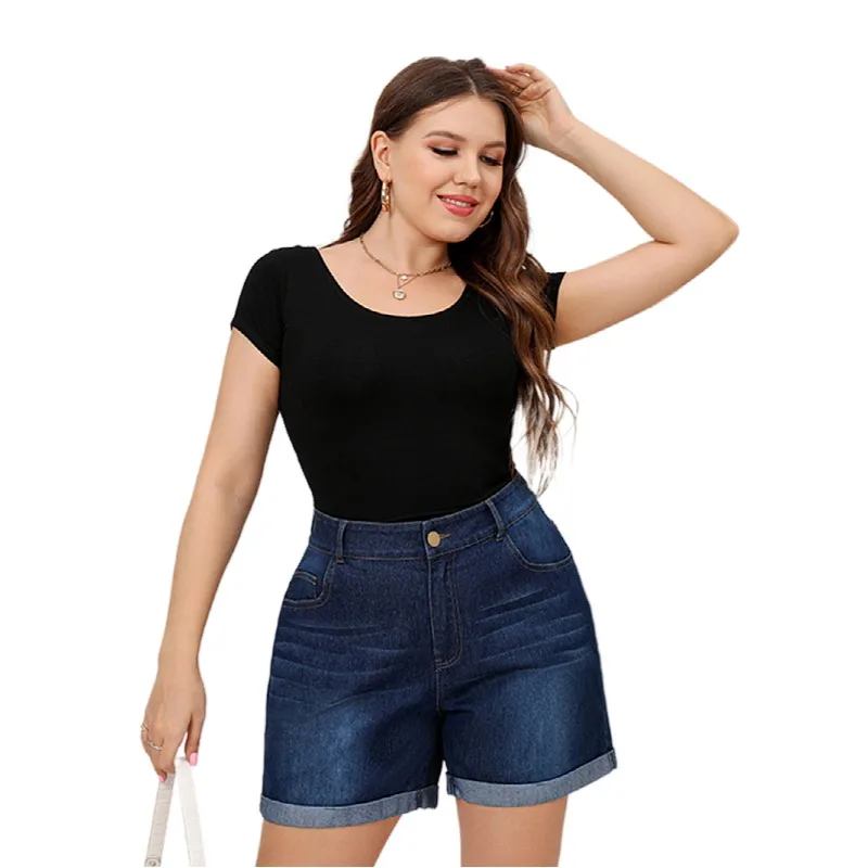 High Waist Denim Shorts Plus Size Women Spring Blue Large Size Straight  Jeans 2022 New Arrival Solid Color Loose Female Pants - купить по выгодной  цене | AliExpress