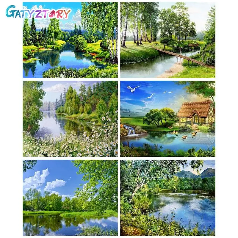 

GATYZTORY Painting By Numbers Tree Acrylic Paint By Numbers Landscape Wall Art Picture Home Decoration 60x75cm handpainted DIY G