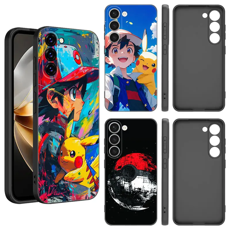 Милый черный силиконовый чехол P-Pikachu для телефона Samsung Galaxy S23 S21 S20 FE S24 S22 Ultra S10E S10 S9