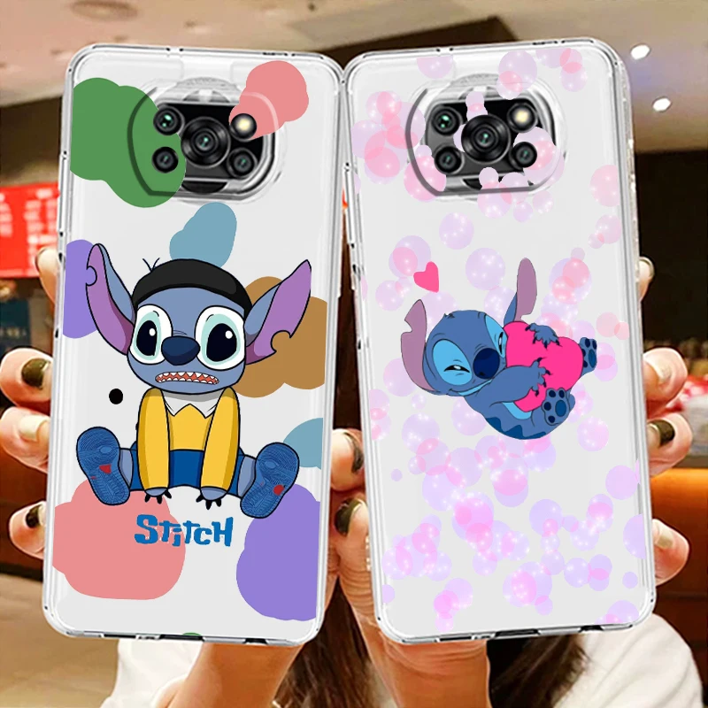 

Lilo Baby Stitch Cute Transparent Phone Case For Xiaomi Mi Poco X5 X4 X3 NFC F4 F3 GT M5s M4 M3 Pro C55 C50 5G
