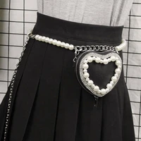 xiuya small heart waist bag for women 2022 pearl chain shoulder messenger bag flash diamond coin purse decorative womens belt