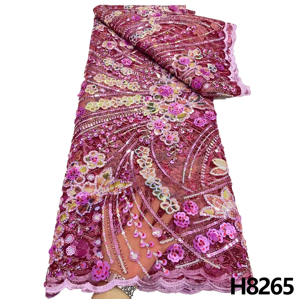 

HFX African Glitter Lace Fabric 2023 High Quality Luxury Embroidered Nigerian French mesh lace fabric for a wedding party