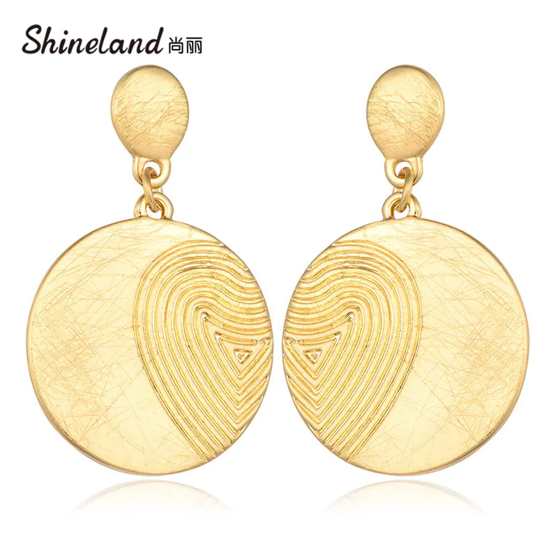 

Shineland Unique Vintage Metal Drop Earrings Trendy Round Statement Brincos for Women New Arrival Fashion Jewelry