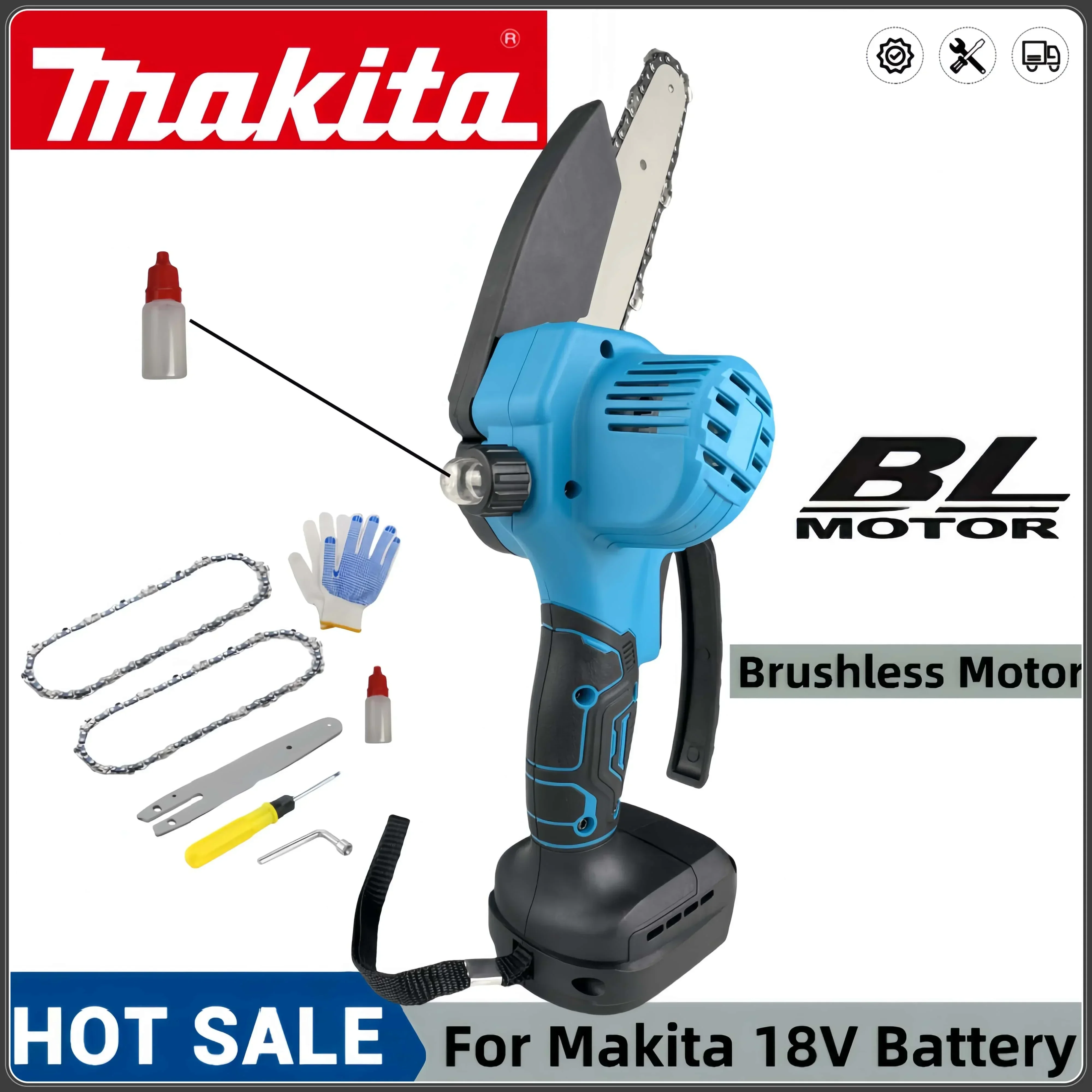 Makita 18 В 6-дюймовая бесщеточная электрическая пила с масленкой эффективная