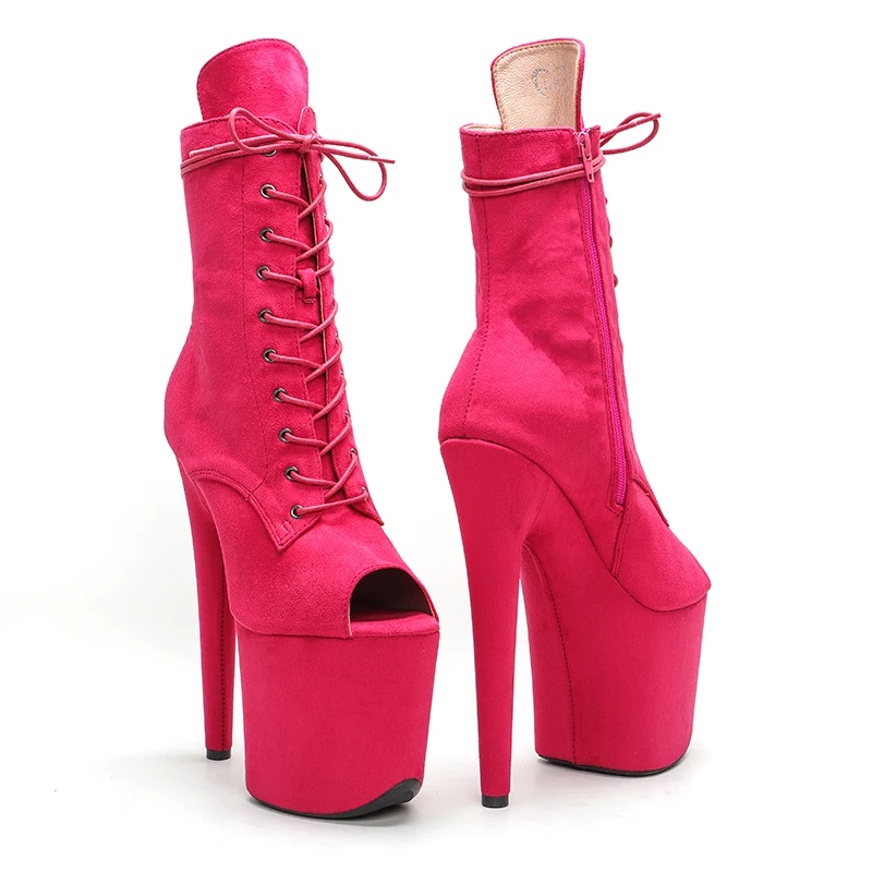 Leecabe  20CM/8inches sude upper fish mouth fashion High Heel platform Pole Dance boot