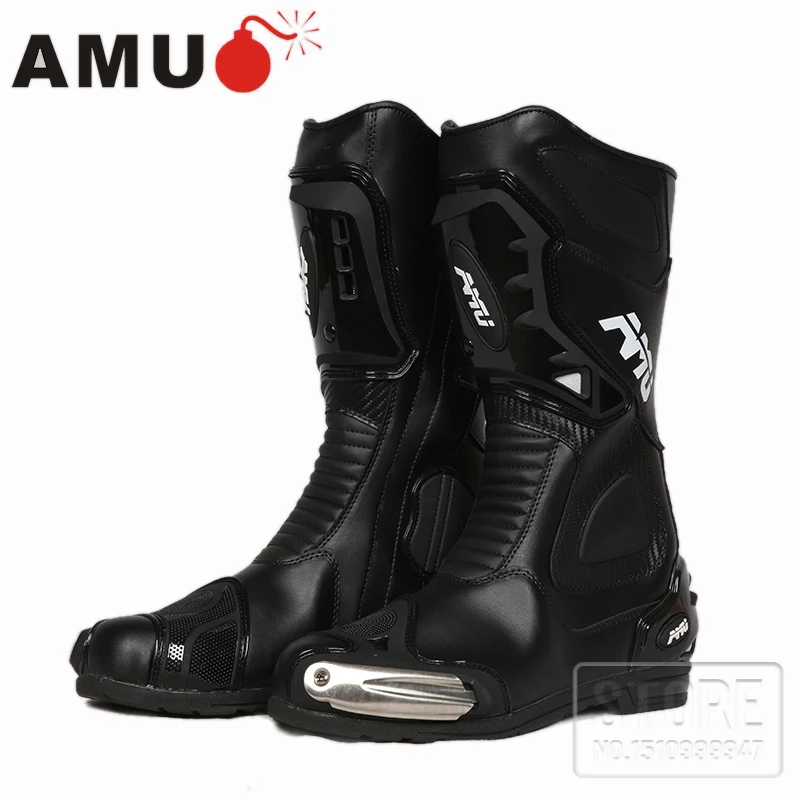 

AMU Motorcycle Boots Men Microfiber Leather Motocross Boots Waterproof Botas Moto Boots Motorbike Riding Boots Motorcycle Shoes