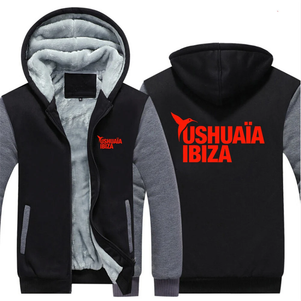 Фото Мужская флисовая толстовка с капюшоном 2026 Ushuaia Ibiza с принтом логотипа, уличная одежда, зимняя теплая утолщенная куртка для защиты от холода №4