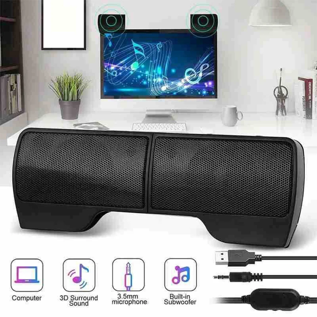 Clip-on USB Stereo Speakers Powered Soundbar Laptop