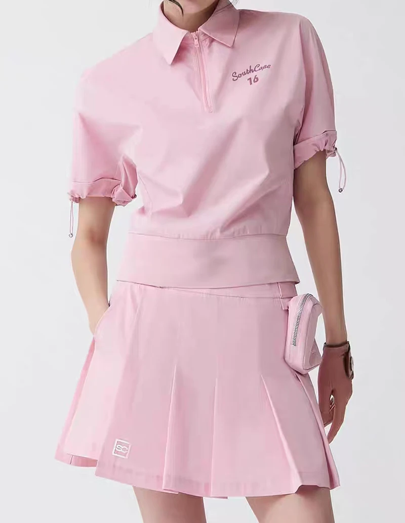 2023 SOUTHCAPE GOLF Women Short-sleeved T-shirt 2023 Summer New Half Zipper Lapel Cuff Adjustable Top Golf Jersey