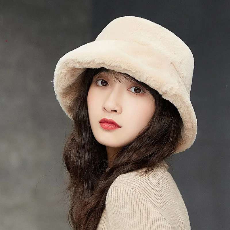 

2022 New Fashion Fashion Fisherman Hat Ladies Autumn and Winter Plush Pot Hat Casual Fashion Thick Fur Warm Hat Holiday Gift