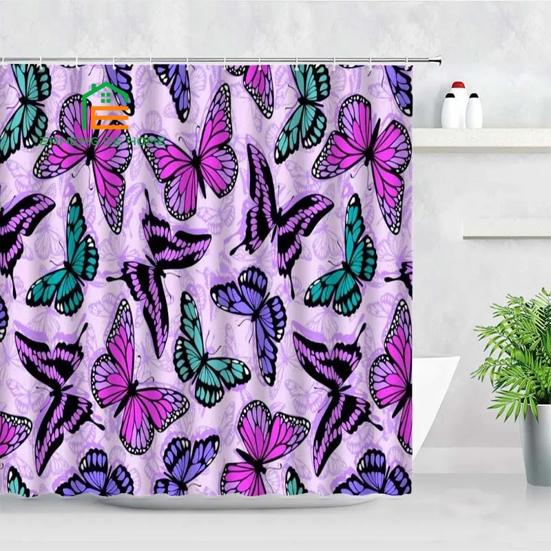 

Butterfly Pattern Shower Curtains Waterproof Thick Solid Bath Curtains For Bathroom Bathtub Large Wide Bathing Cover 3 Sizes
