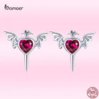 Женские серьги-гвоздики Bamoer, из настоящего стерлингового серебра 925 пробы, в стиле панк, гиппопа, с крыльями, в форме сердца, из чистого циркония, уличные модные ювелирные изделия