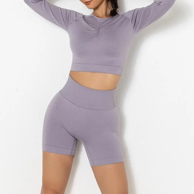 Бесшовная одежда для тренажерного зала вязаный комплект йоги Женский фитнеса с