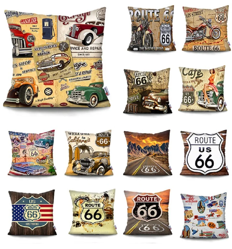 

45x4 5 см винтажный Чехол для подушки с рисунком американского шоссе 66 дюймов