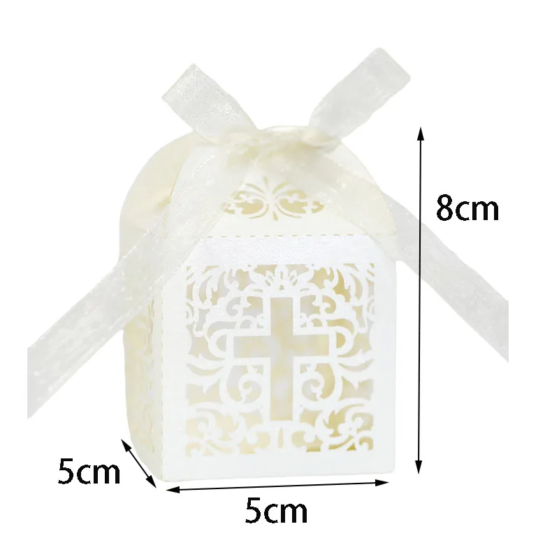 100шт лазерный крест коробка конфет Baby Shower подарочная упаковка с лентой день