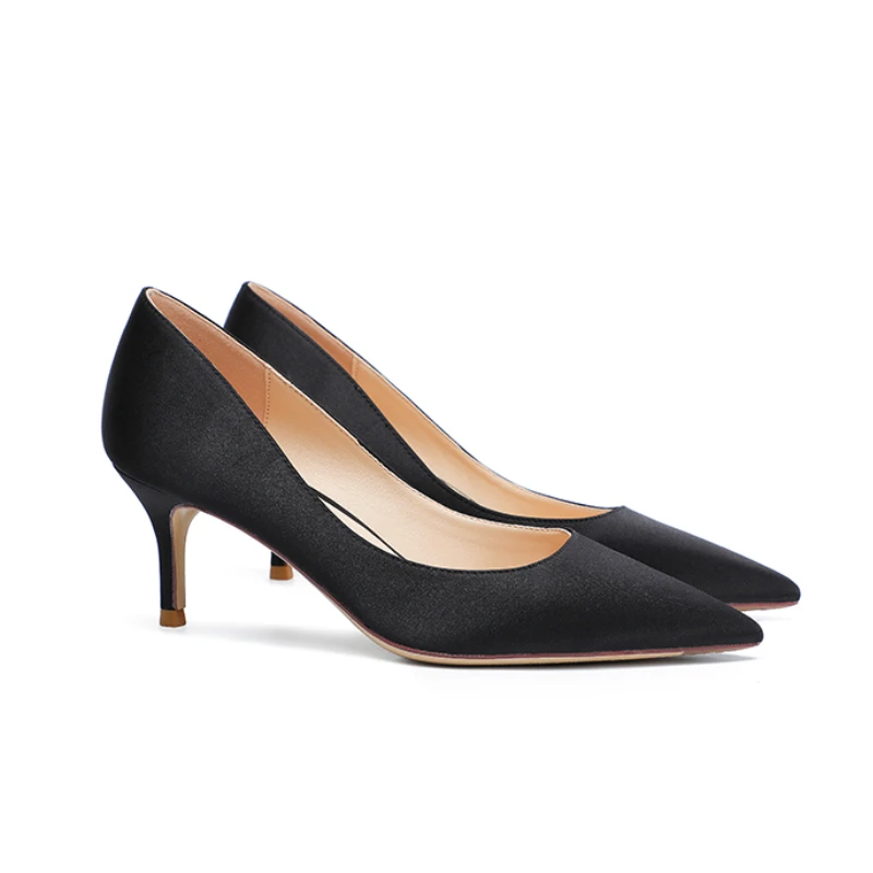 Туфли-лодочки женские атласные элегантные пикантные вечерние туфли заостренный