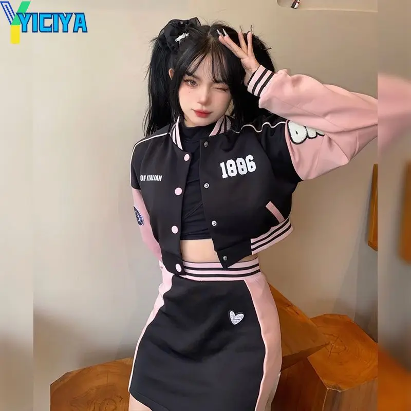 YICIYA Fashion Short Skirt Suit Female 2022 baseball uniform Single Breasted Top Mini Skirt Pack Hip Skirt Suit Two Piece Set