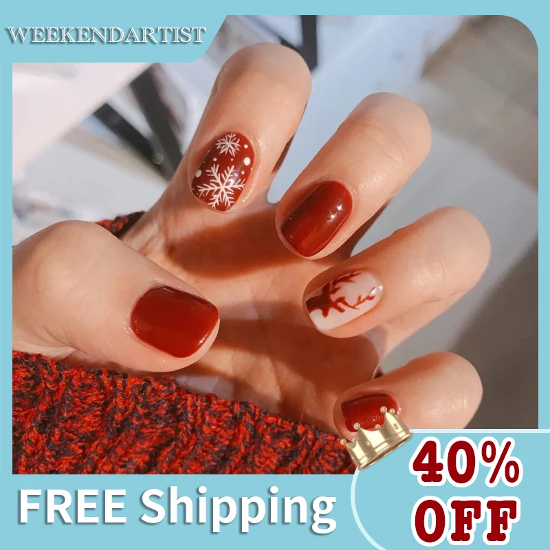 

24pcs/Box Detachable Coffin False Nails Wearable French Ballerina Christmas Fake Nails Full Cover Nail Tips Press On Nails