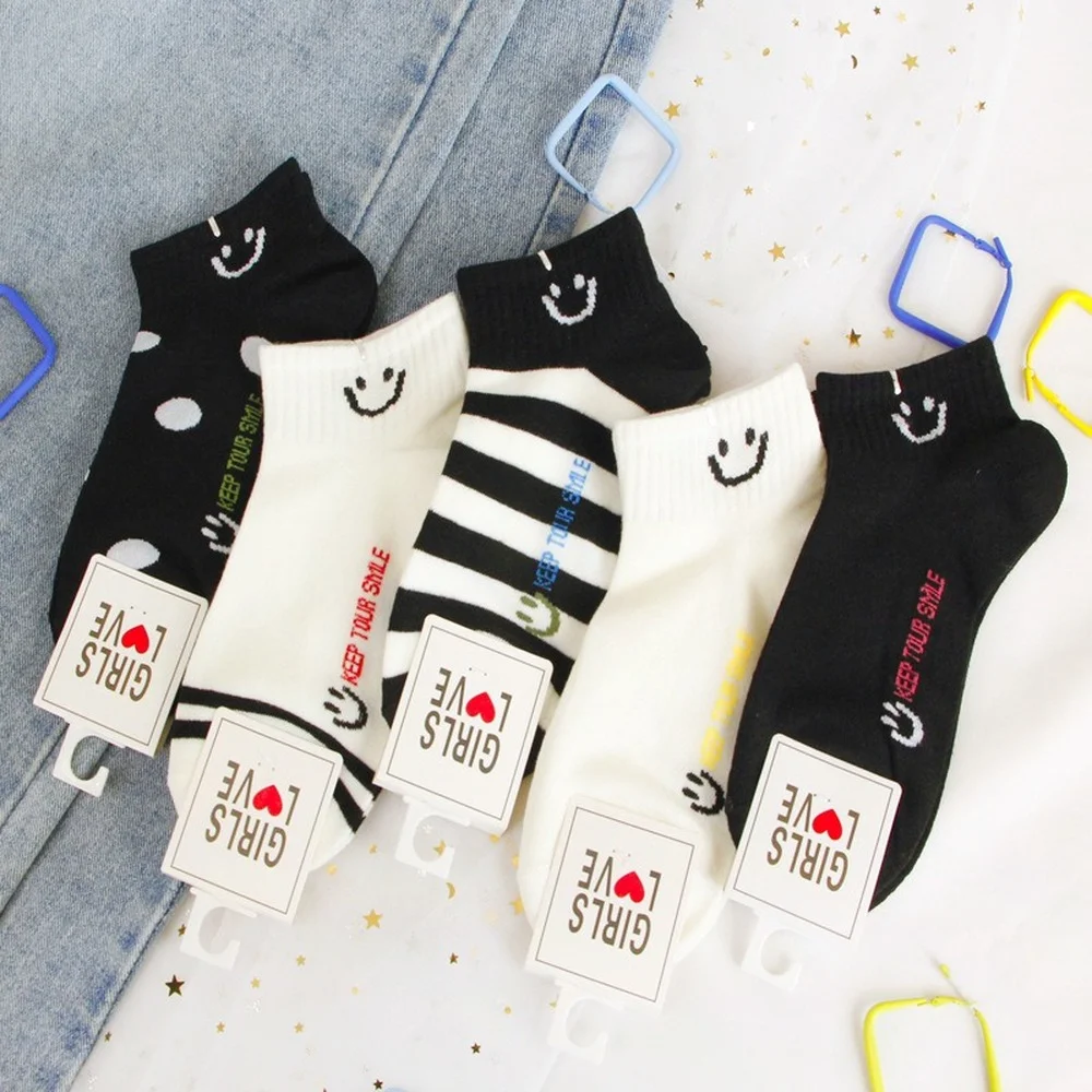 

10 Pairs Spring Summer Breathable Cotton Socks Woman Japanese Style Printed Socks Girl Ankle Socks Foundation Short Stockings
