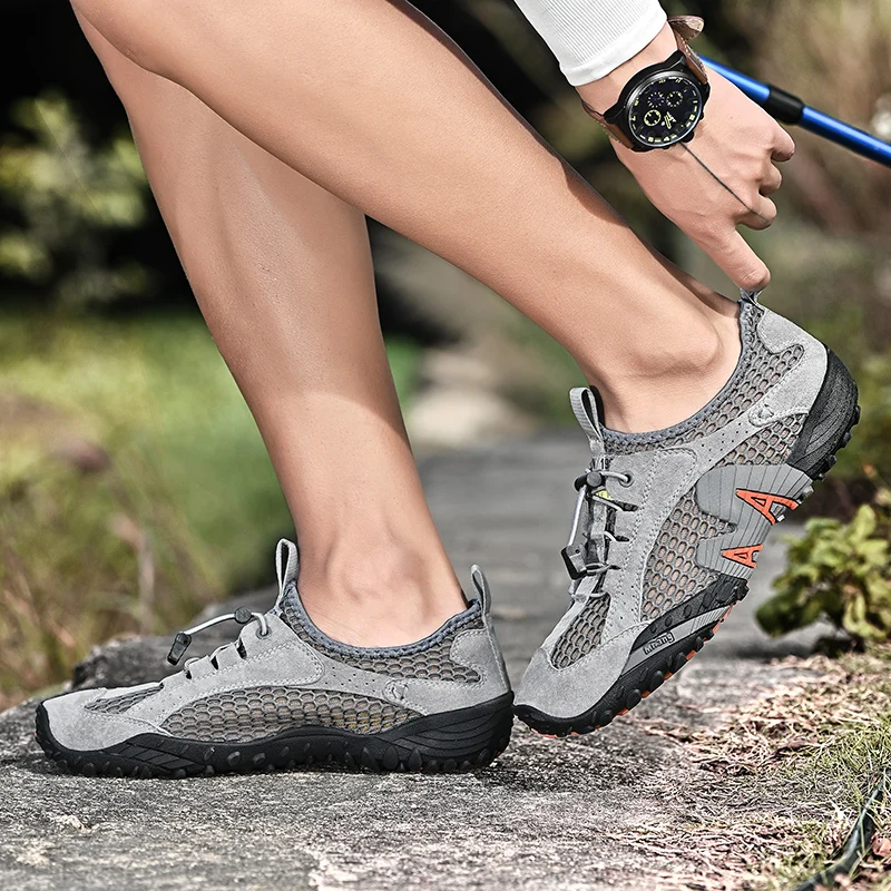 JIEMIAO High Quality Summer Outdoor Hiking Shoes Genuine Leather Breathable Elastic Quick-dry Man Mountain Trekking Sneakers