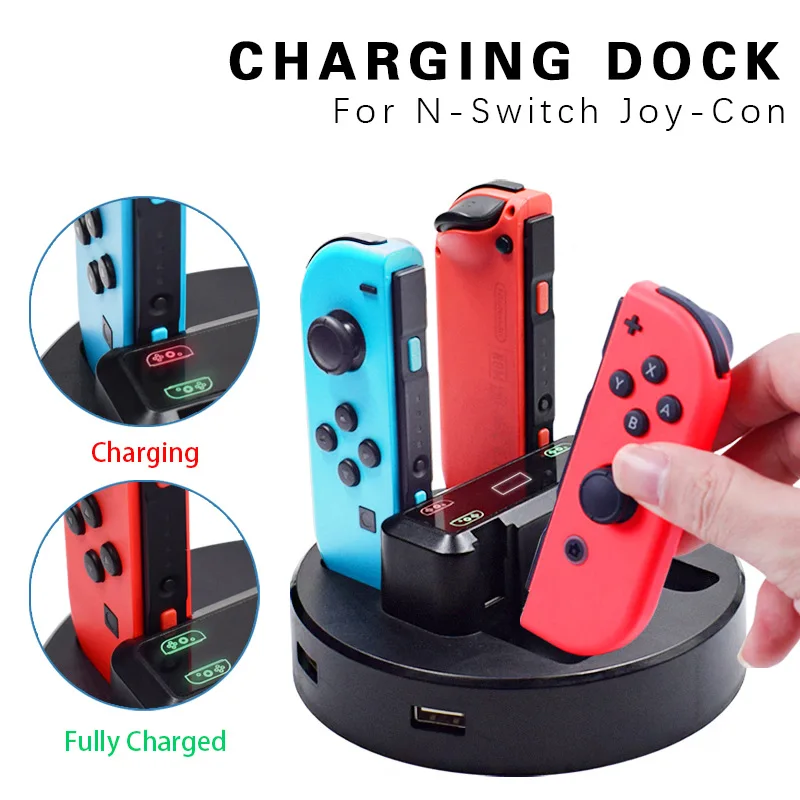 for N-Switch Joy-con Four-Charge for Switch Small Handle Holder Charging Dock with 2 USB Ports And Indicator Light