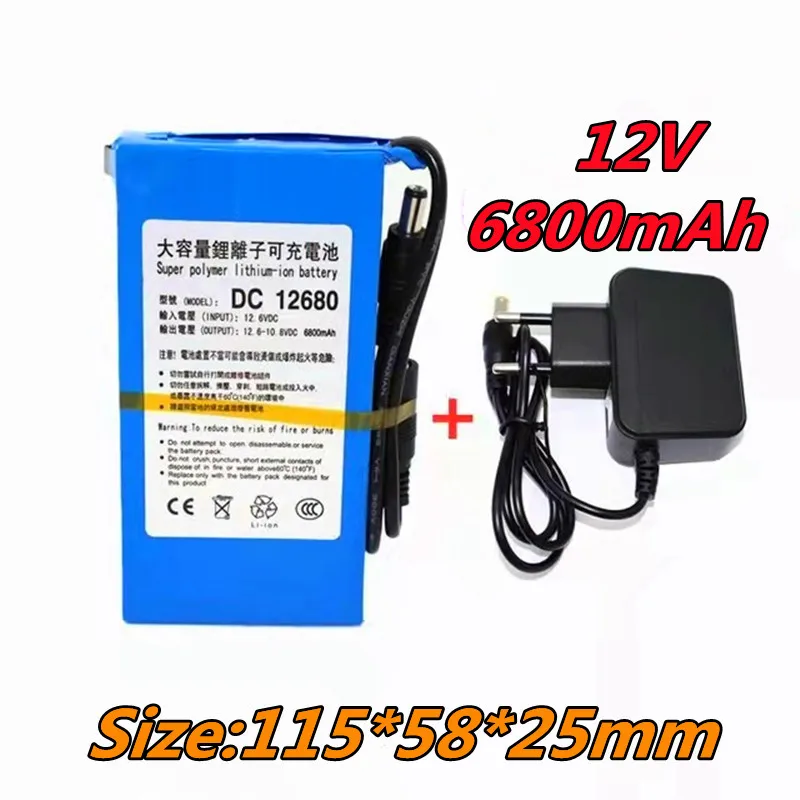 

Large capacity rechargeable lithium ion battery, 100% durable AC charger, DC 12V, 6800 MAH,plug EE.United States/ european union