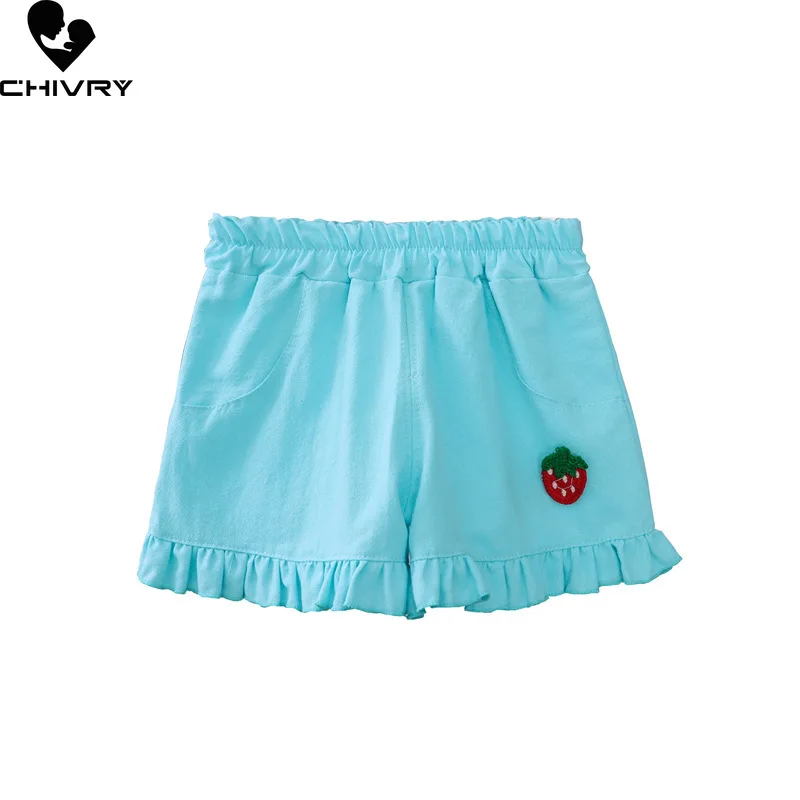 

Новинка 2022, летние модные хлопковые льняные шорты для девочек, милая пляжная одежда для маленьких девочек с клубничным рисунком